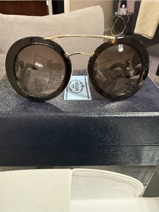 Prada Accessories - Prada Round Dark Brown Sunglasses with Gold Double Bridge